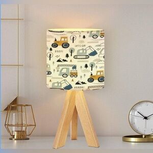 Tripod Table Lamp Hand drawn cute Truck crane bulldozer excavator Boho Seamless